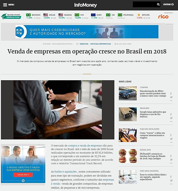 Venda de empresas em operao cresce no Brasil em 2018